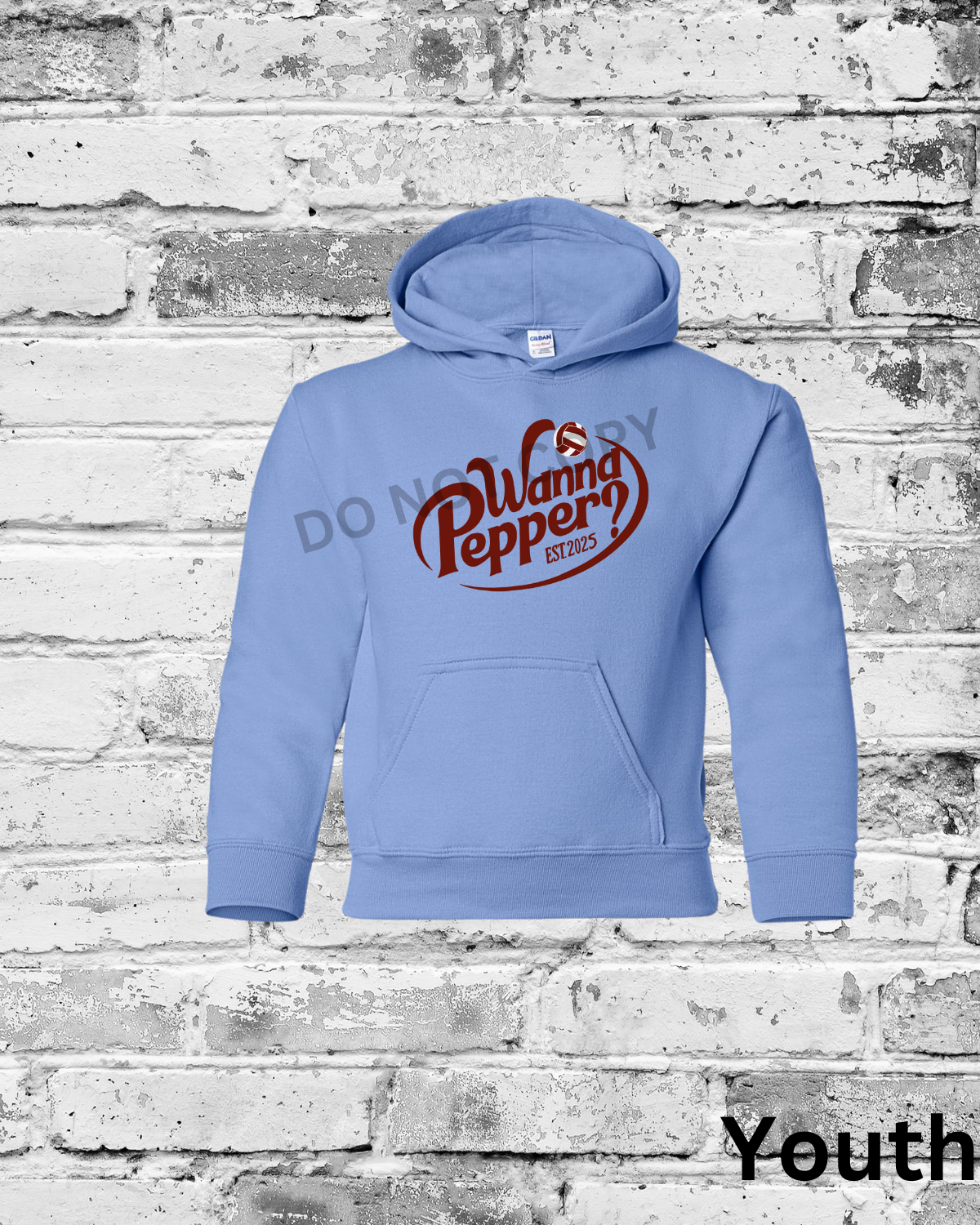 Youth Carolina Blue Hoodie w/Maroon Wanna Pepper