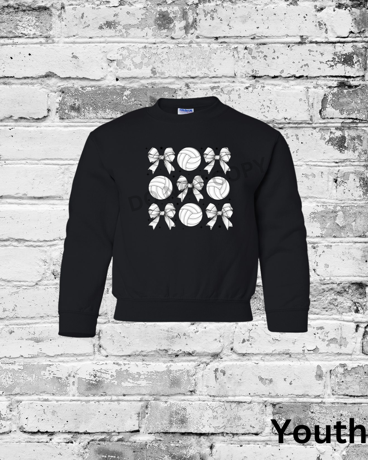 Youth Black Crewneck w/Bow