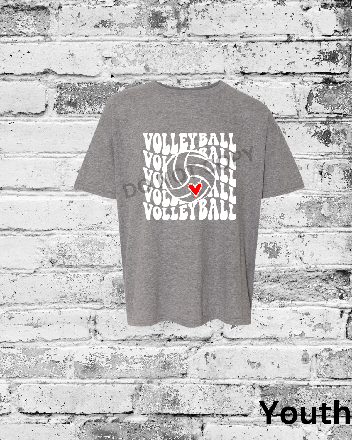 Youth Graphite Heather T-Shirt w/White Wave Volleyball