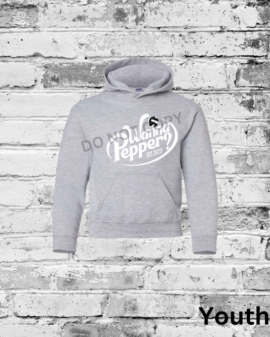 Youth Sport Grey Hoodie w/White Wanna Pepper