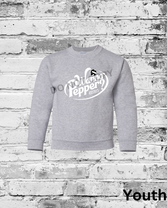 Youth Sport Grey Crewneck w/White Wanna Pepper