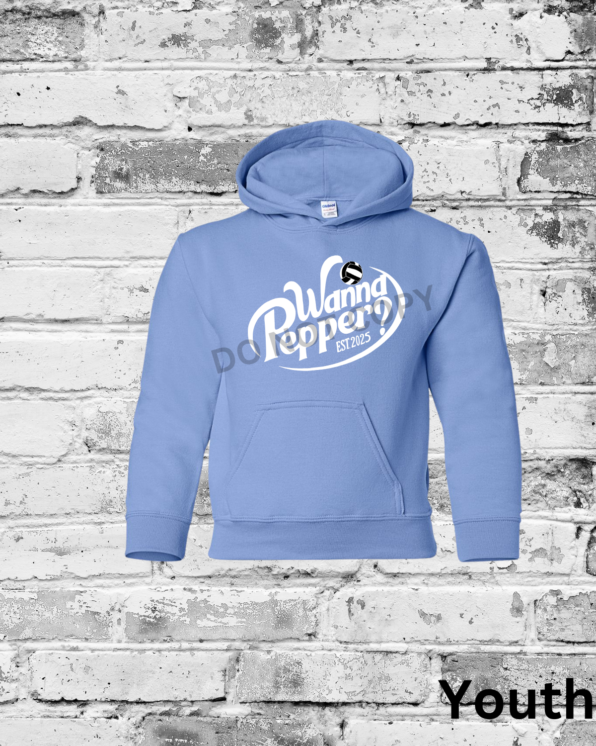 Youth Carolina Blue Hoodie w/White Wanna Pepper