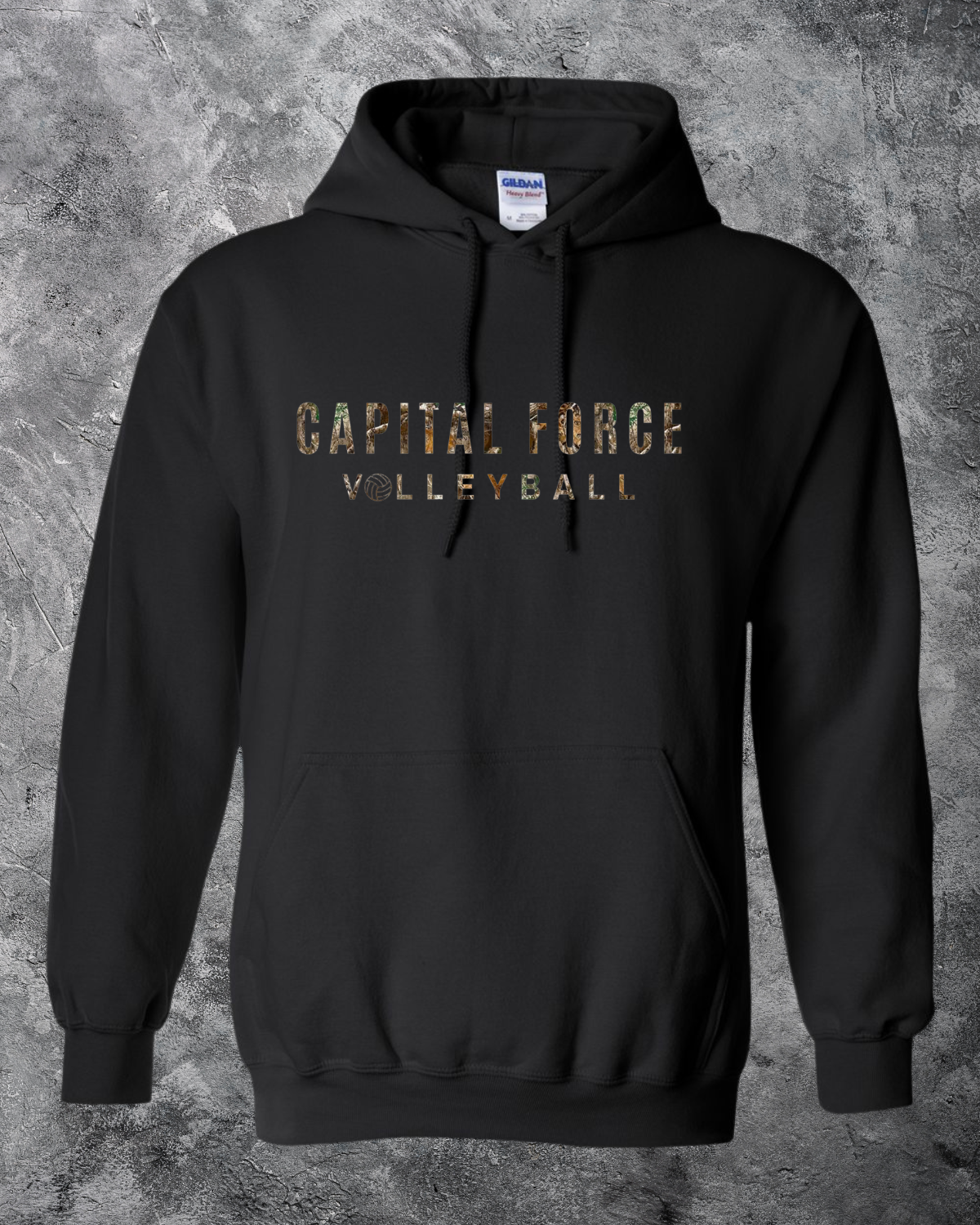Youth Black Hoodie w/ Camo Capital Force