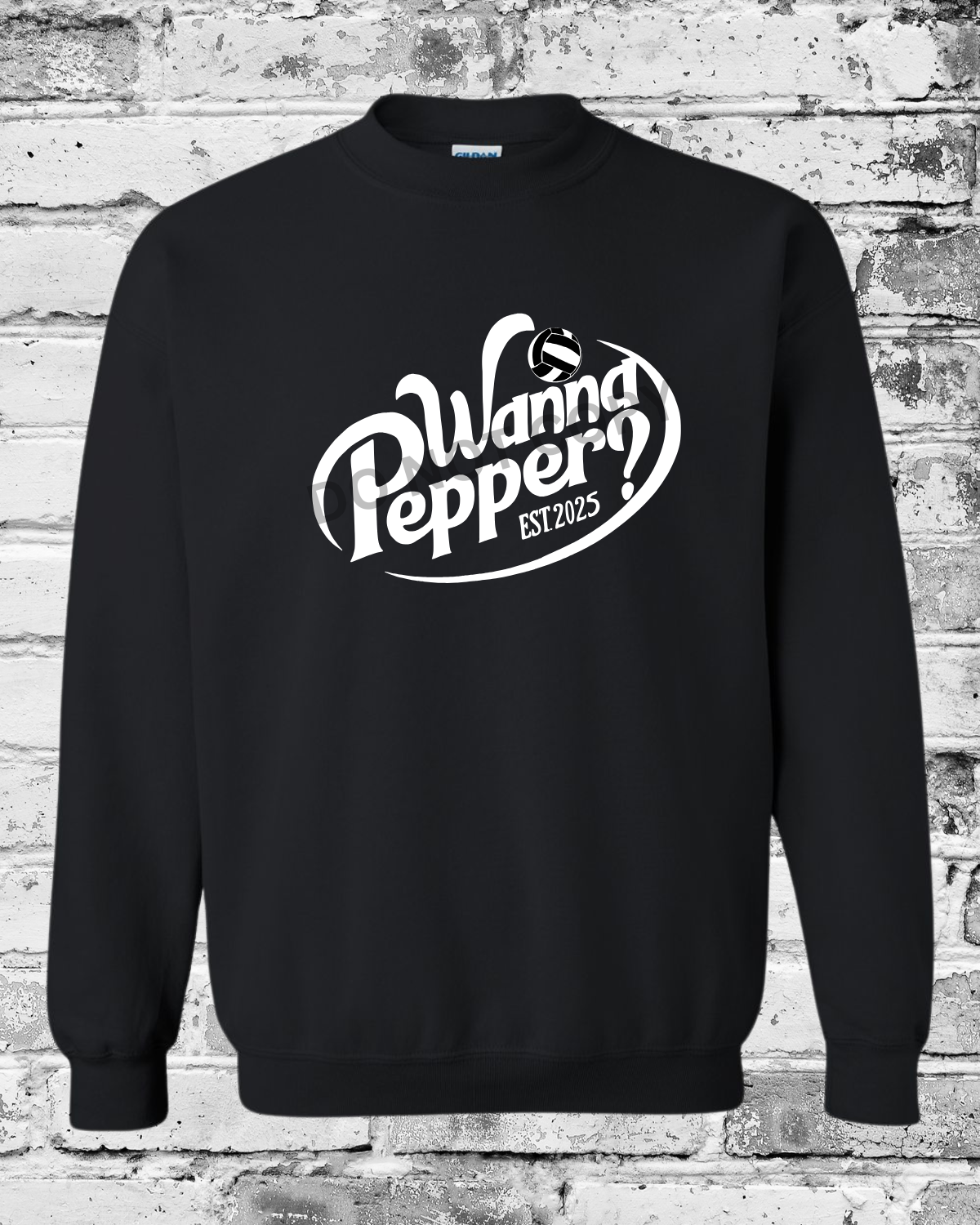 Adult Black Crewneck w/White Wanna Pepper