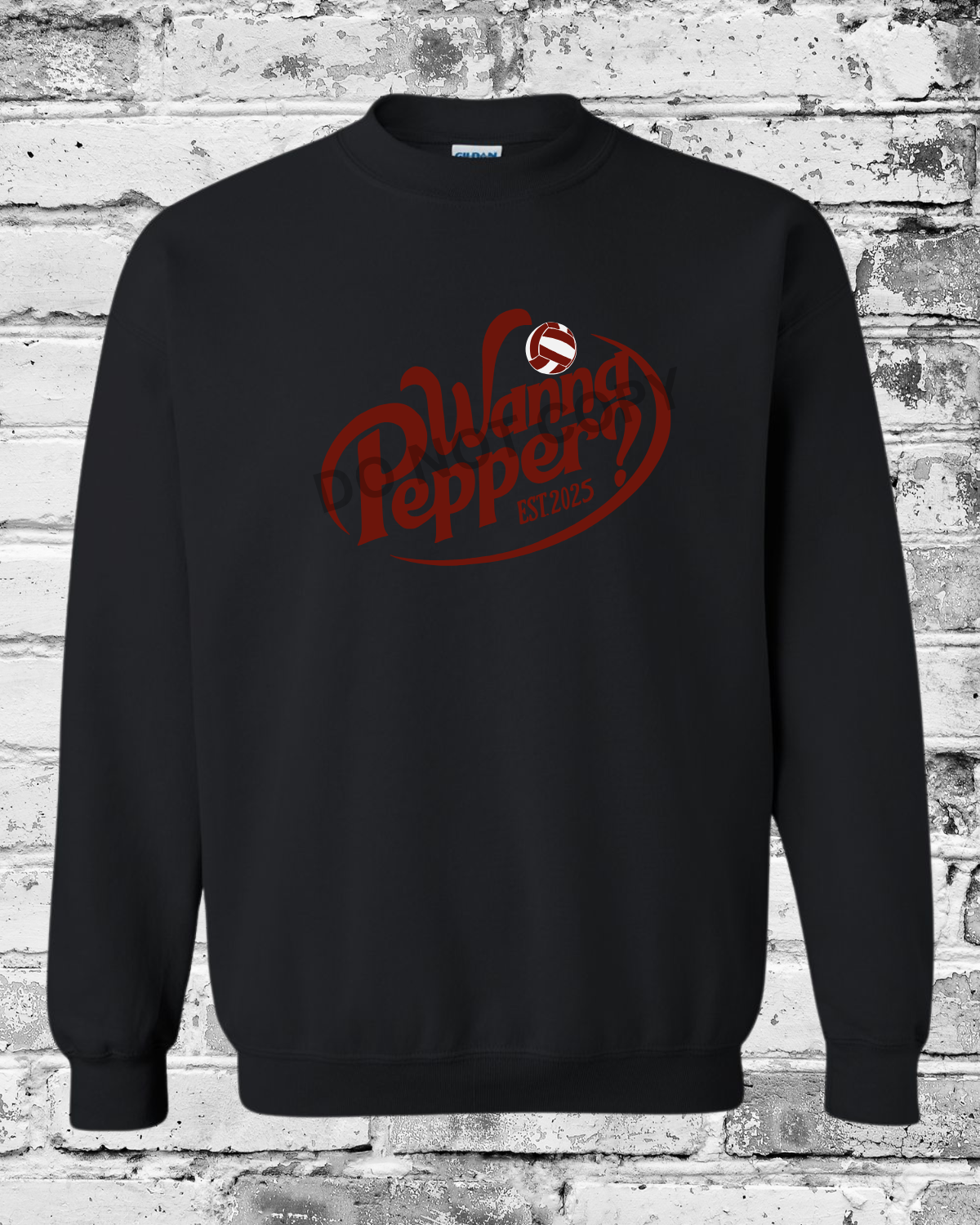 Adult Black Crewneck w/Maroon Wanna Pepper