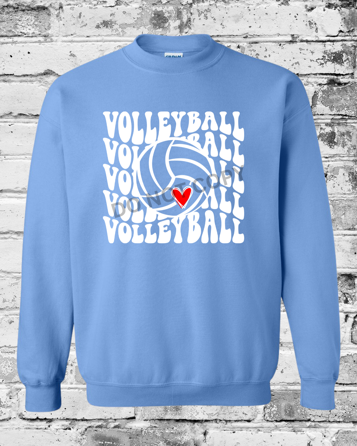 Adult Carolina Blue Crewneck w/White Wave Volleyball