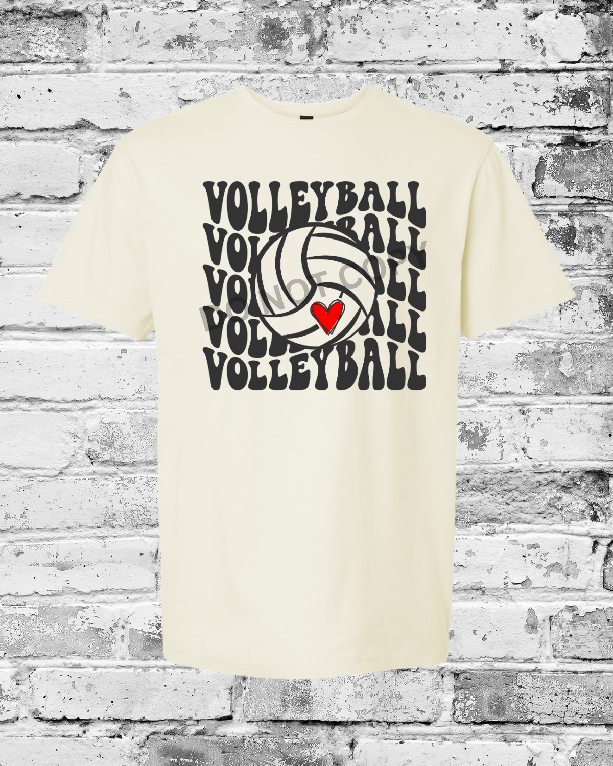 Adult Off White T-Shirt w/Black Wave Volleyball