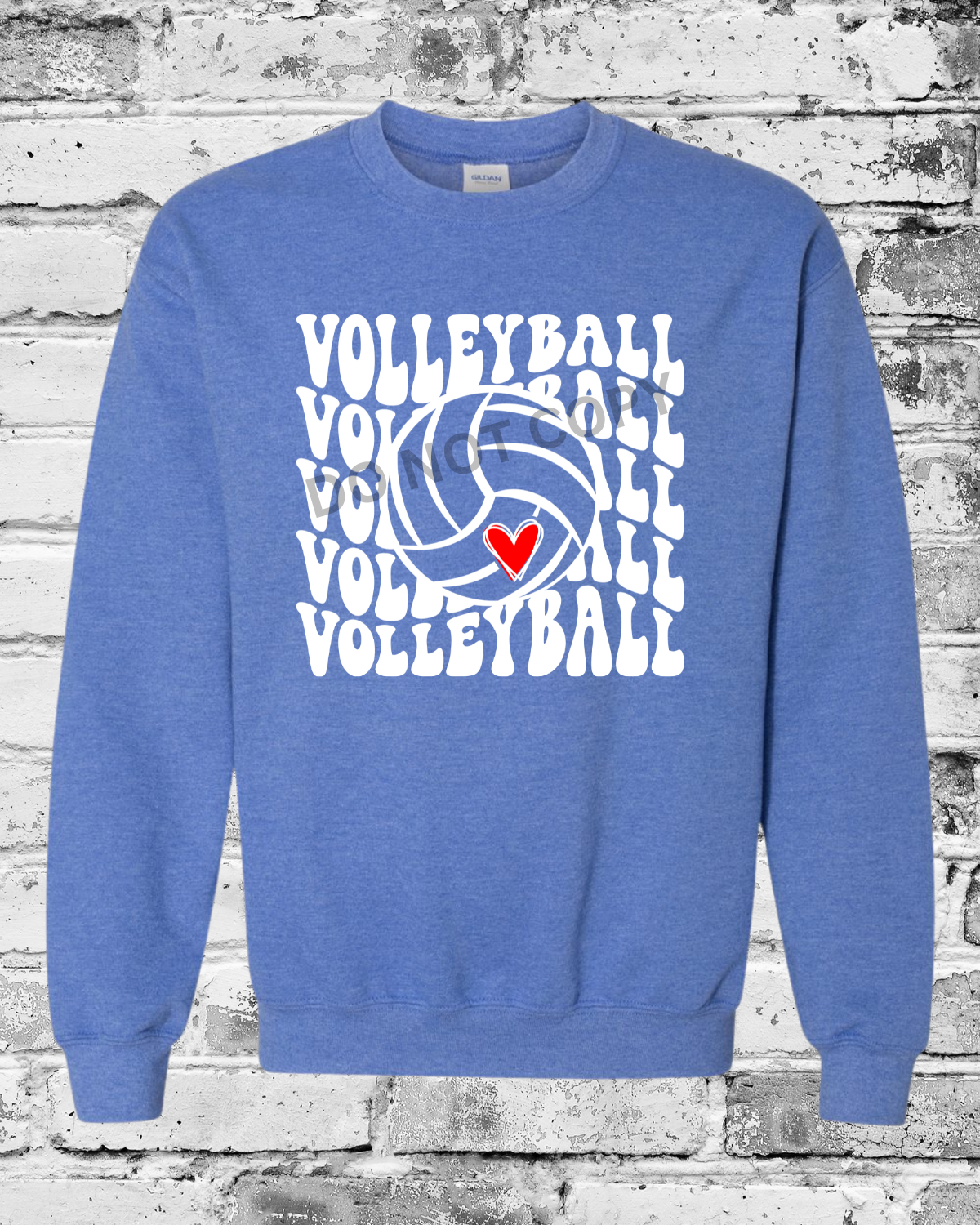 Adult Heather Deep Royal Crewneck w/White Wave Volleyball