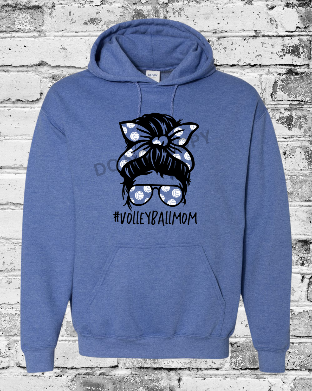 Adult Heather Deep Royal Hoodie w/Messy Bun Mom
