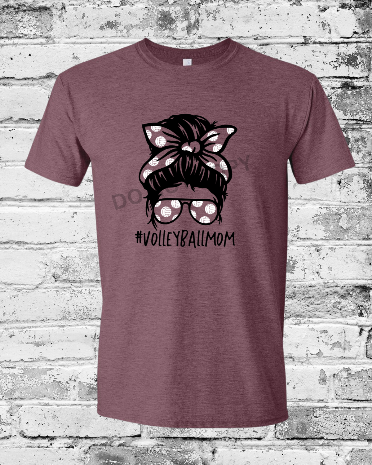 Adult Heather Maroon T-Shirt w/Messy Bun Mom