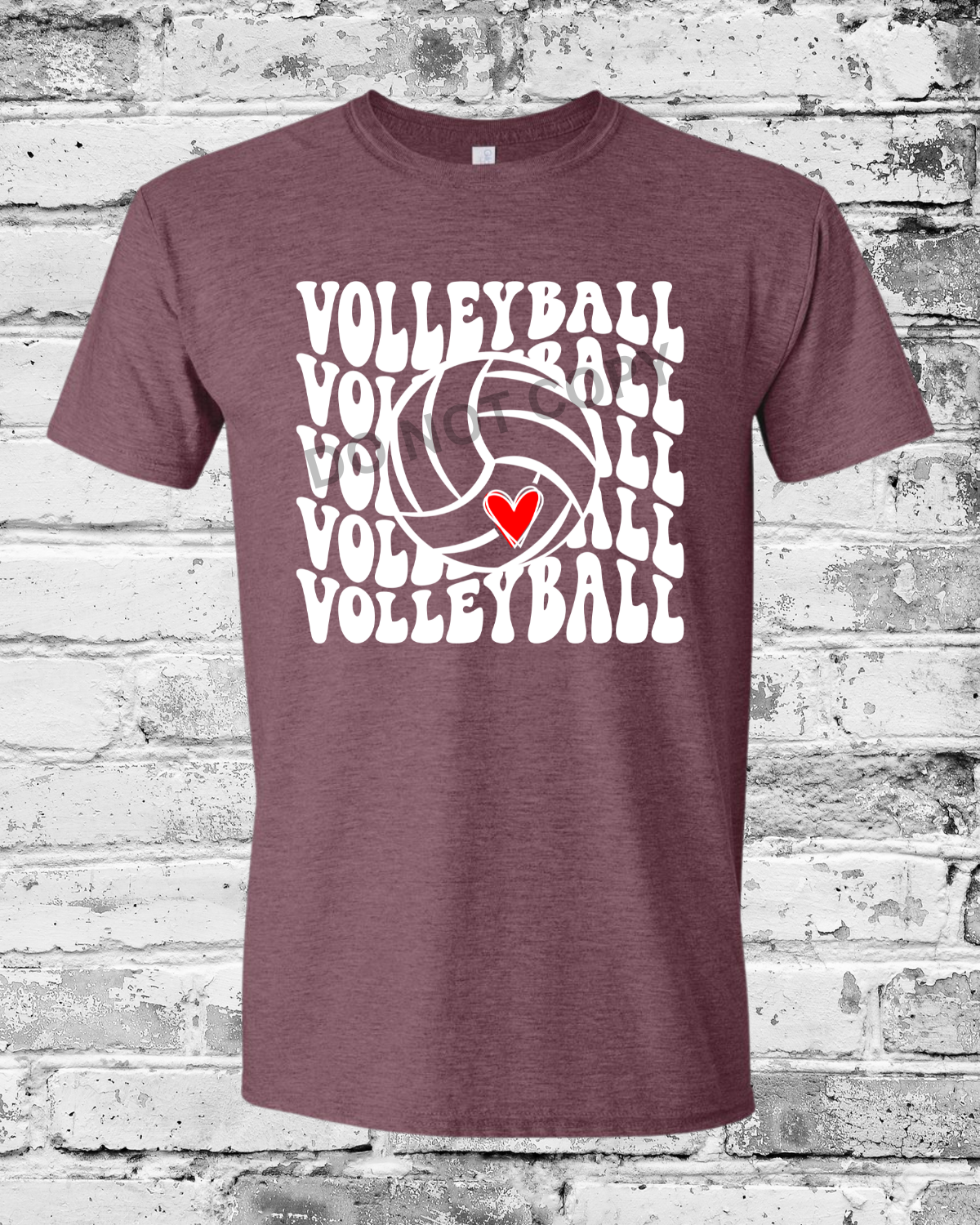 Adult Heather Maroon T-Shirt w/White Wave Volleyball