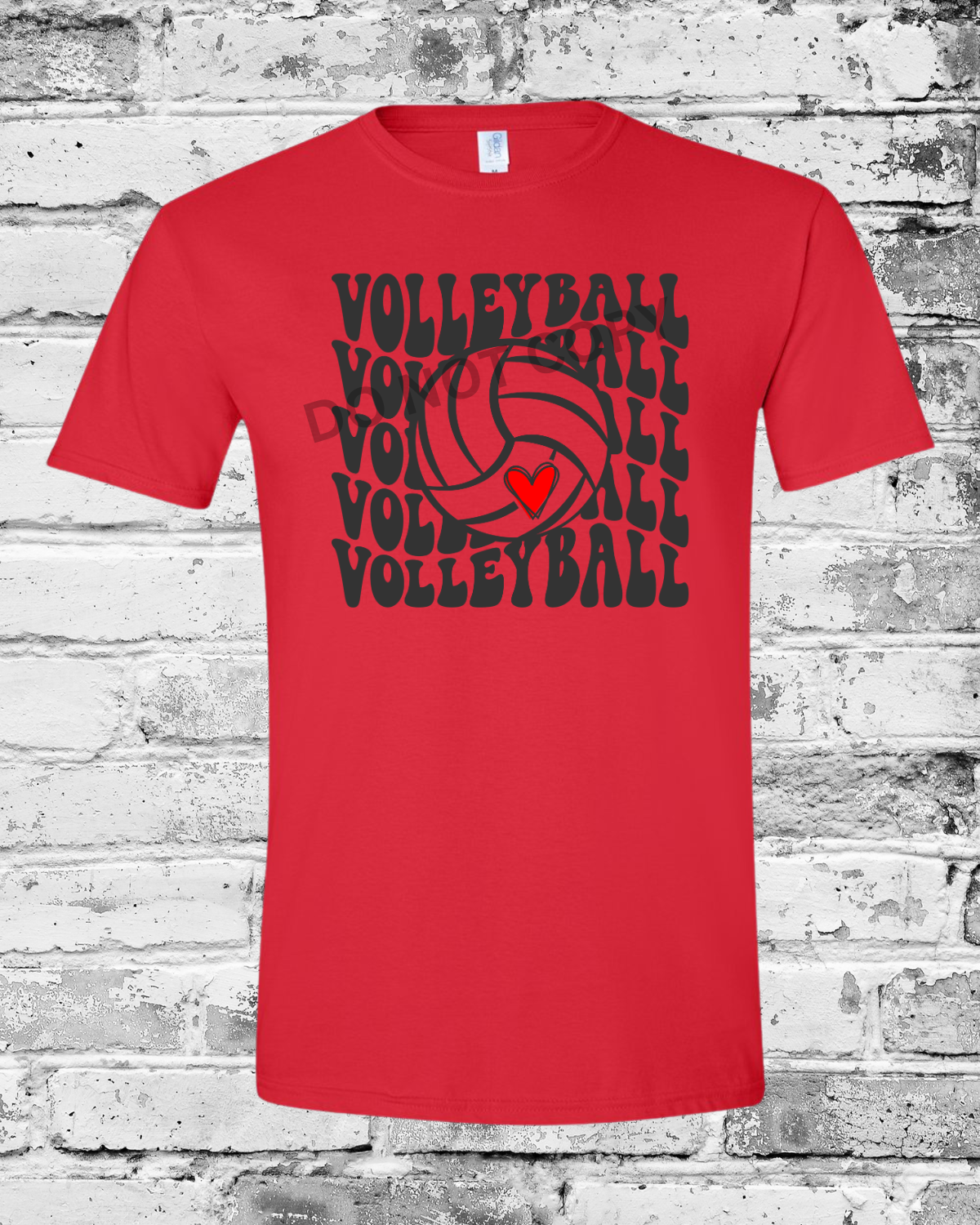 Adult Red T-Shirt w/Black Wave Volleyball