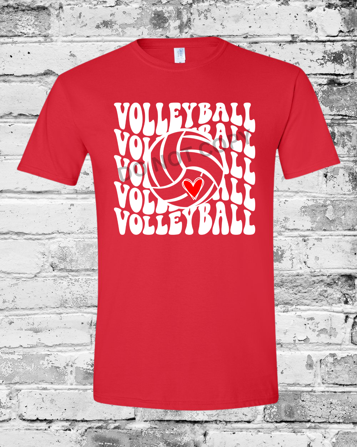Adult Red T-Shirt w/White Wave Volleyball