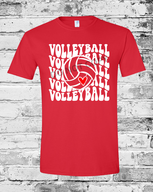 Adult Red T-Shirt w/White Wave Volleyball