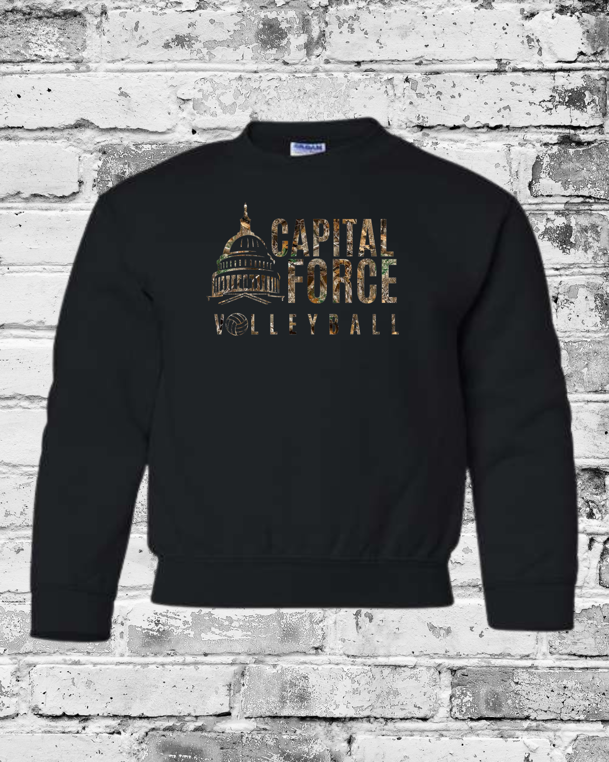 Youth Black Crewneck w/Camo Logo