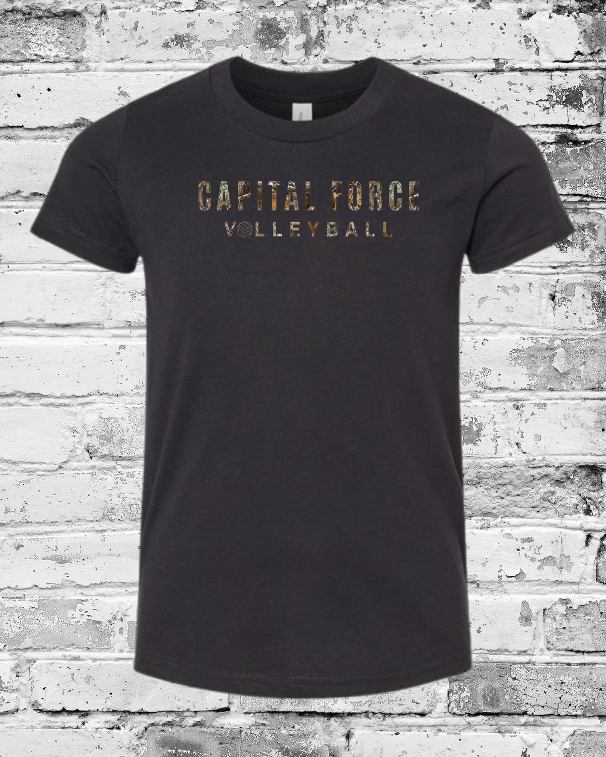 Youth Black T-Shirt w/Camo Capital Force