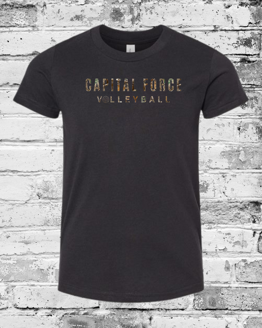 Youth Black T-Shirt w/Camo Capital Force