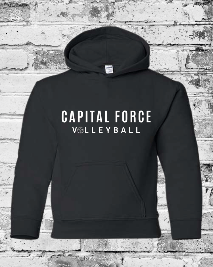 Youth Black Hoodie w/White Capital Force