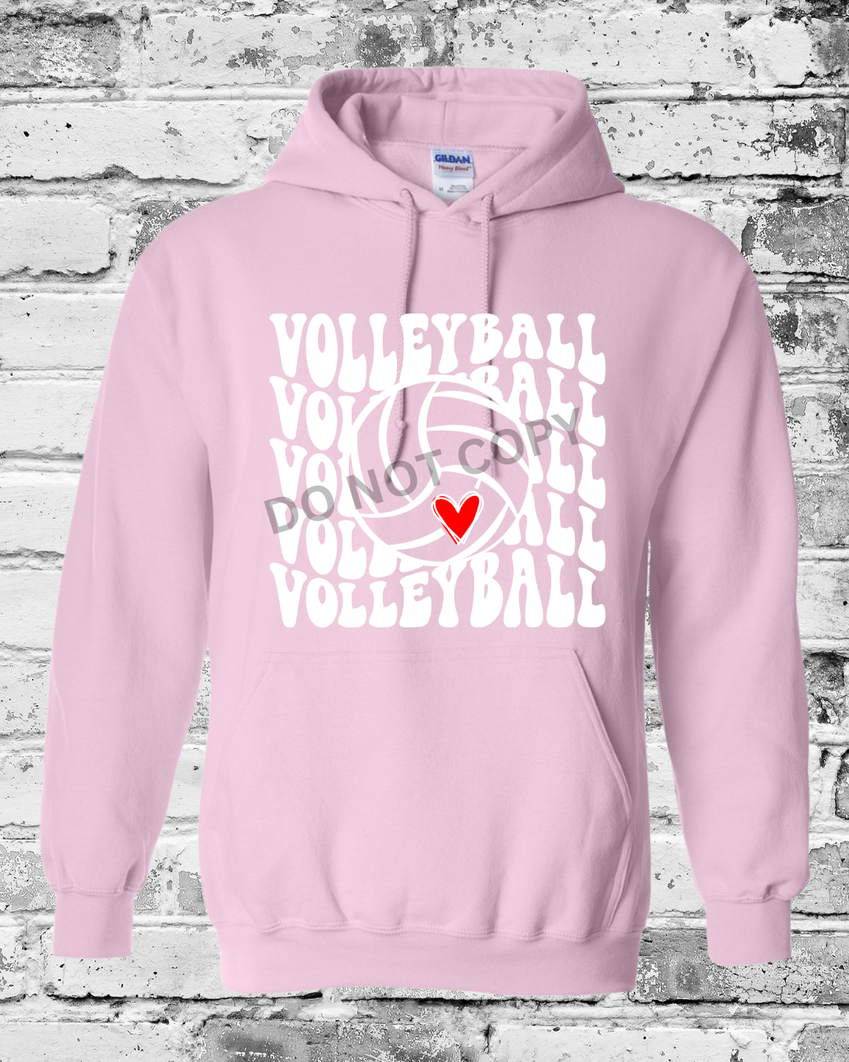 Adult Light Pink Hoodie w/White Wave Volleyball