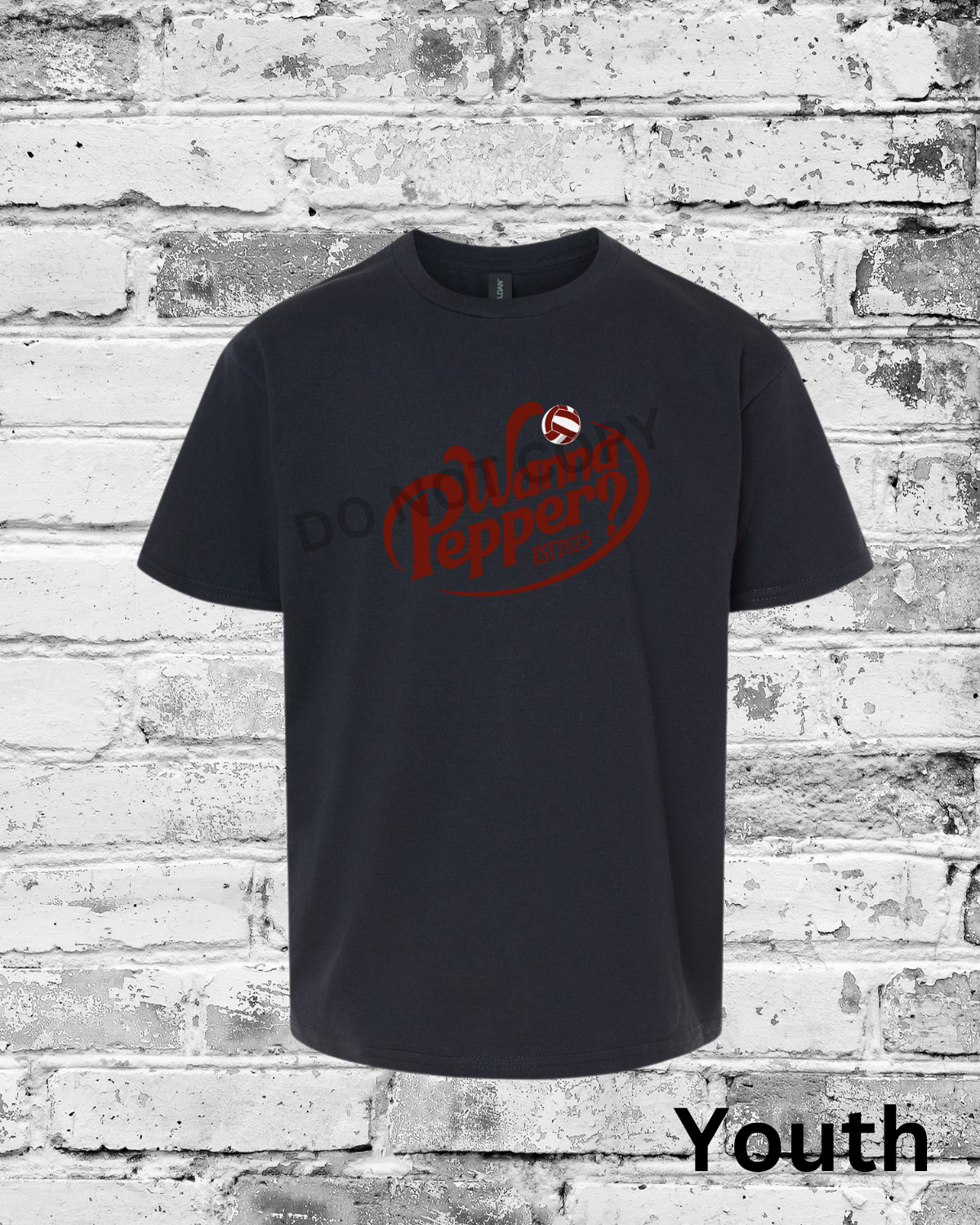 Youth Black T-Shirt w/Maroon Wanna Pepper