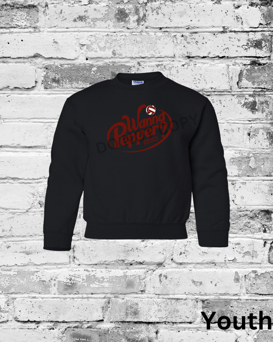 Youth Black Crewneck w/Maroon Wanna Pepper