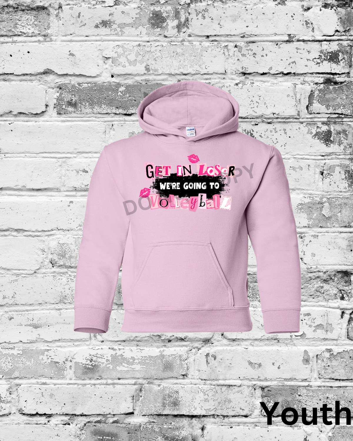 Youth Light Pink Hoodie w/Get in Loser