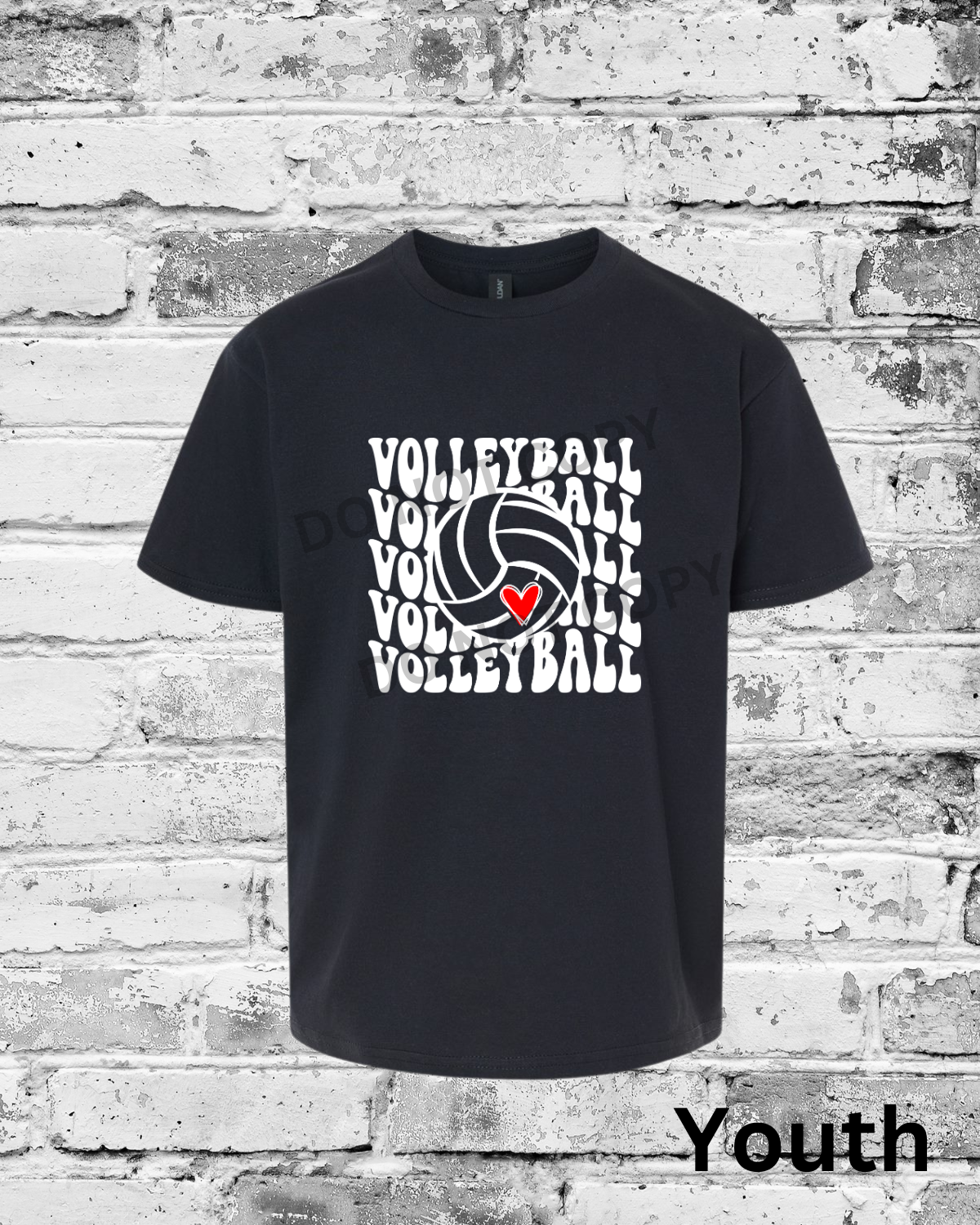 Youth Black T-Shirt w/White Wave Volleyball