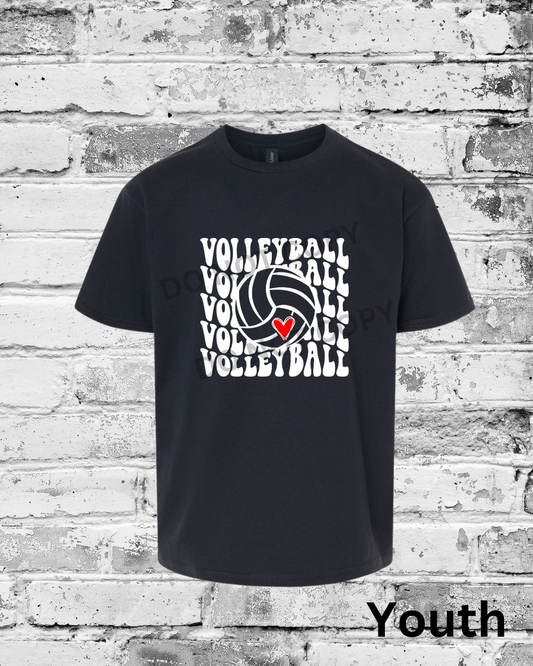 Youth Black T-Shirt w/White Wave Volleyball