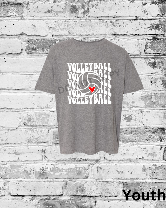 Youth Graphite Heather T-Shirt w/White Wave Volleyball
