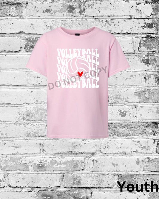 Youth Light Pink T-Shirt w/White Wave Volleyball
