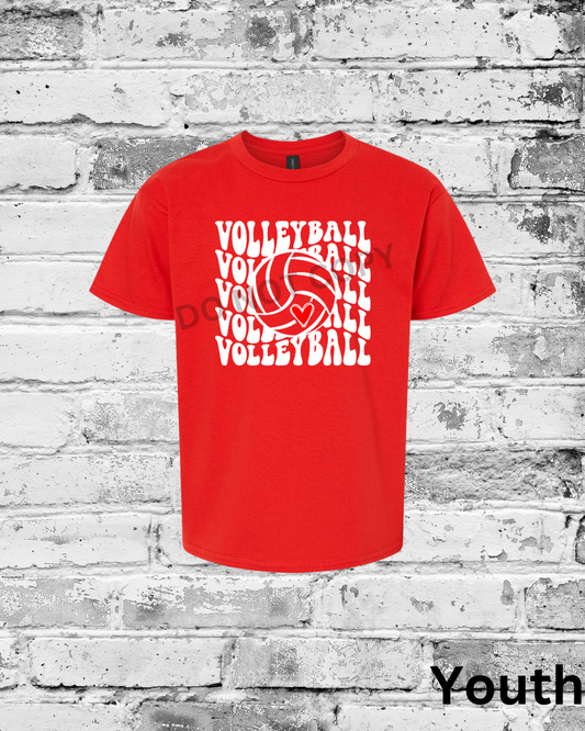 Youth Red T-Shirt w/White Wave Volleyball