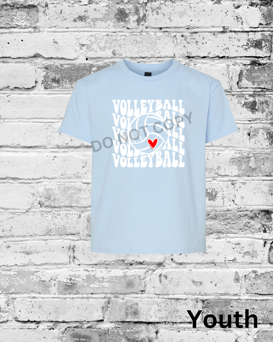 Youth Light Blue T-Shirt w/White Wave Volleyball