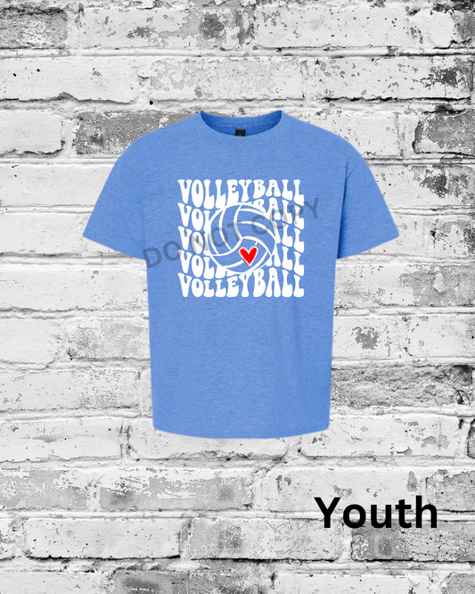 Youth Heather Royal T-Shirt w/White Wave Volleyball
