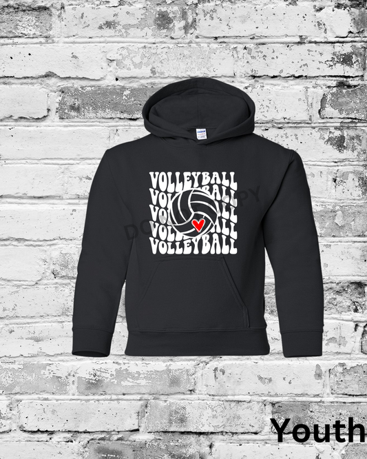 Youth Black Hoodie w/White Wave Volleyball