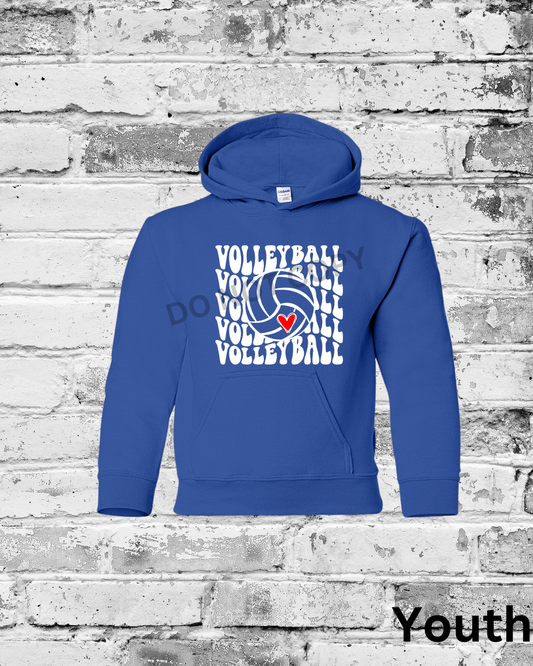 Youth Royal Hoodie w/White Wave Volleyball