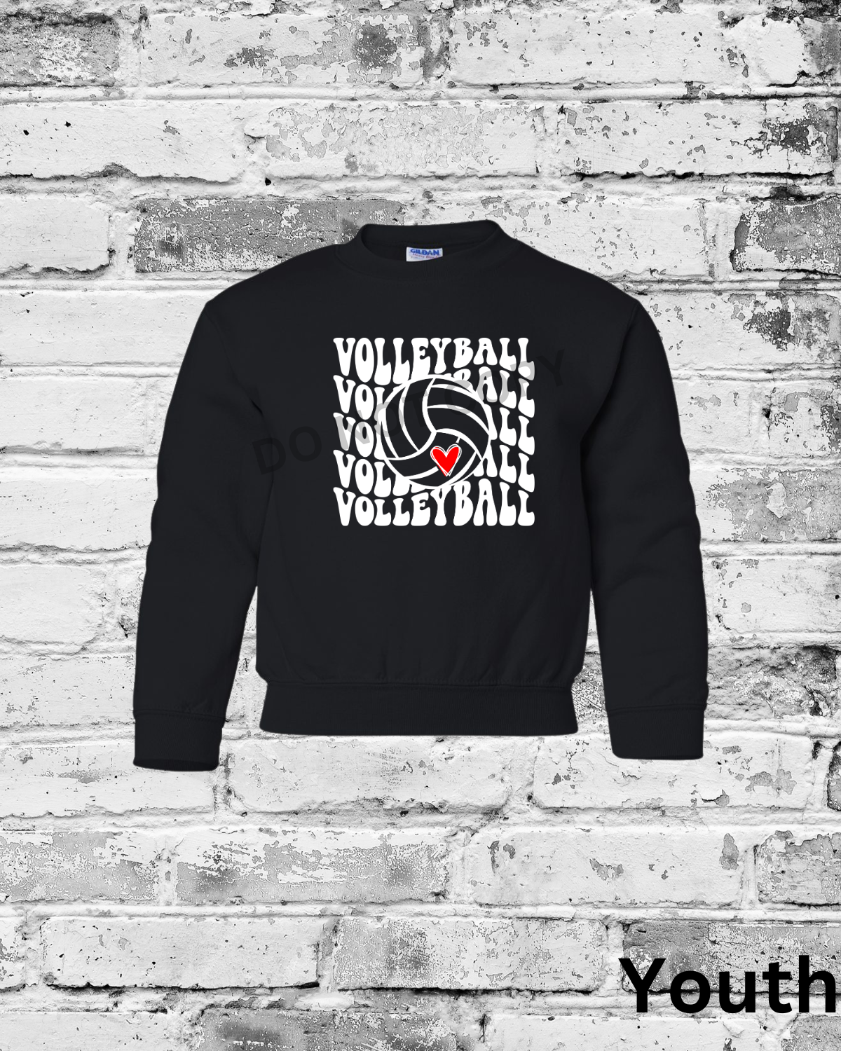 Youth Black Crewneck w/White Wave Volleyball