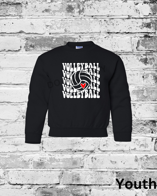 Youth Black Crewneck w/White Wave Volleyball