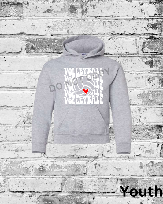 Youth Sport Grey Hoodie w/White Wave Volleyball