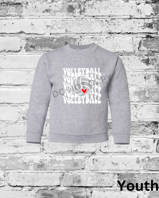 Youth Sport Grey Crewneck w/White Wave Volleyball