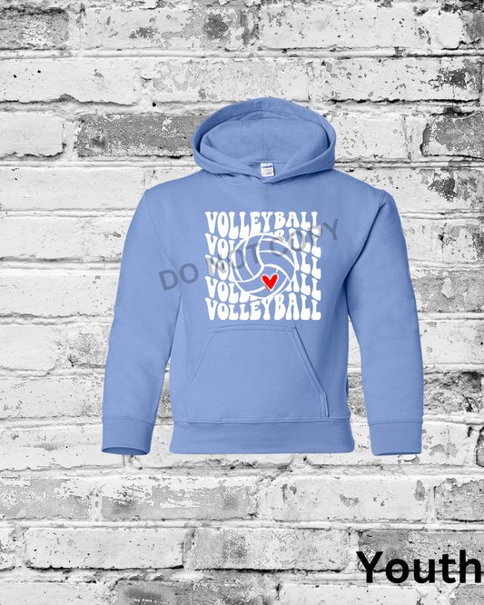 Youth Carolina Blue Hoodie w/White Wave Volleyball