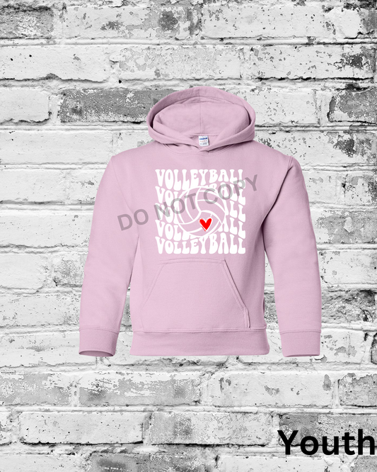 Youth Light Pink Hoodie w/White Wave Volleyball