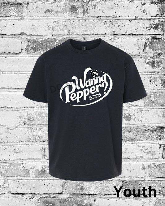 Youth Black T-Shirt w/White Wanna Pepper