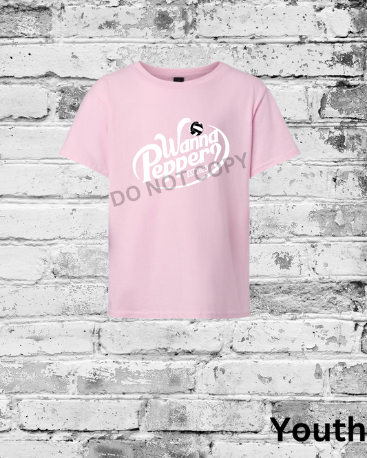 Youth Light Pink T-Shirt w/White Wanna Pepper