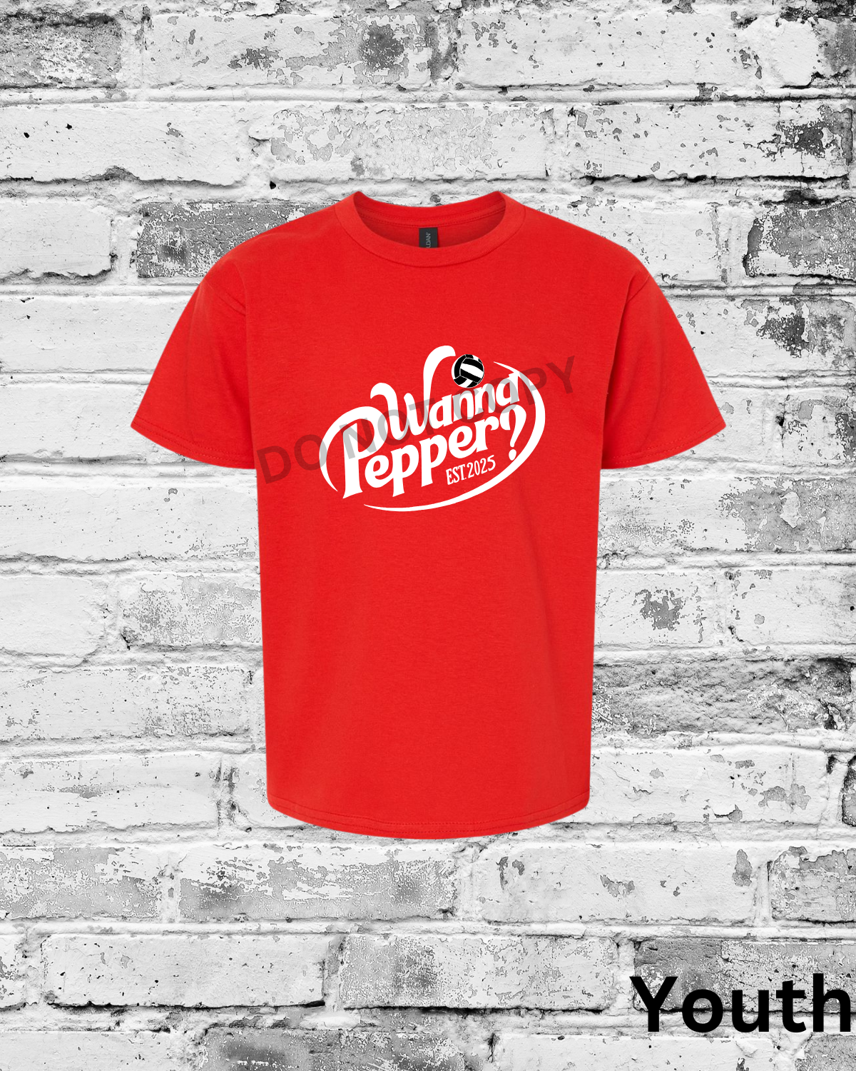 Youth Red T-Shirt w/White Wanna Pepper
