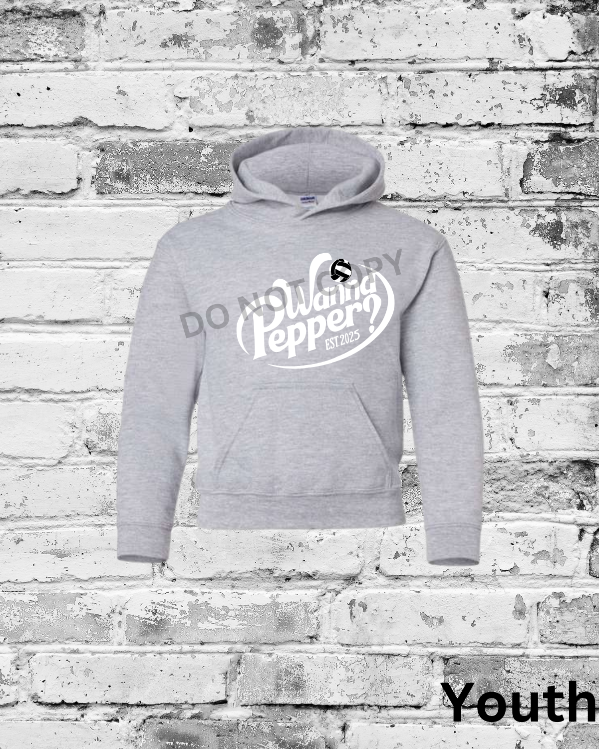 Youth Sport Grey Hoodie w/White Wanna Pepper