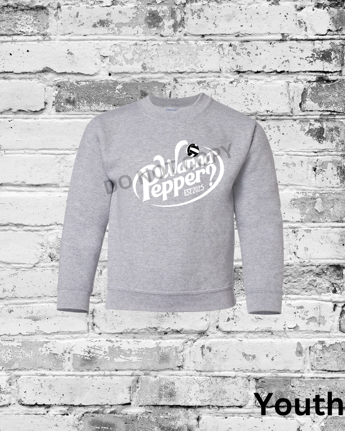 Youth Sport Grey Crewneck w/White Wanna Pepper