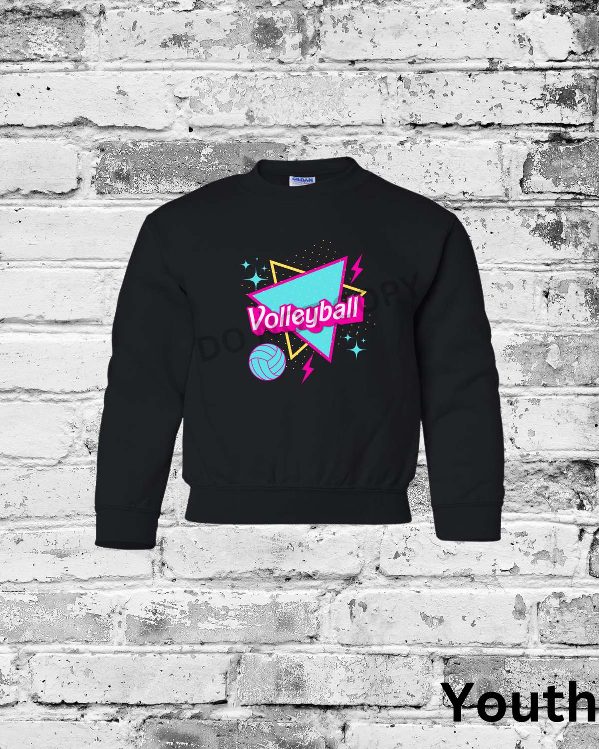 Youth Black Crewneck w/Barbie Volleyball