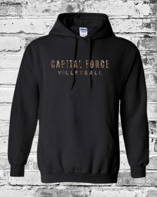 Adult Black Hoodie w/Camo Capital Force