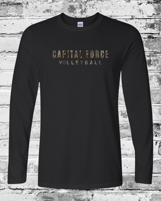 Adult Black Long Sleeve w/Camo Capital Force
