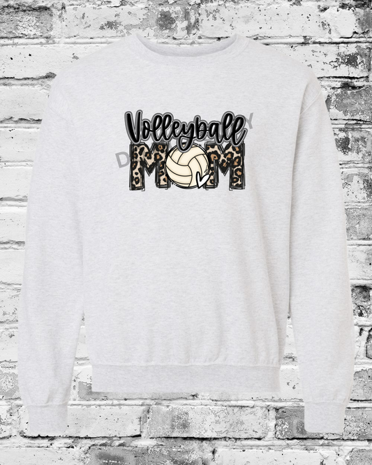 Adult Ash Crewneck w/Leopard Volleyball Mom